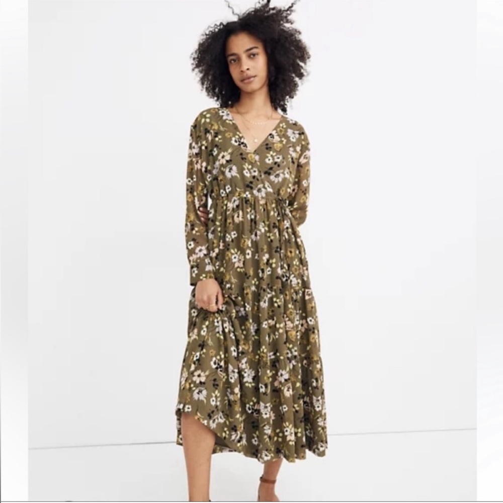 Madewell Olive Green Floral Midi Dress